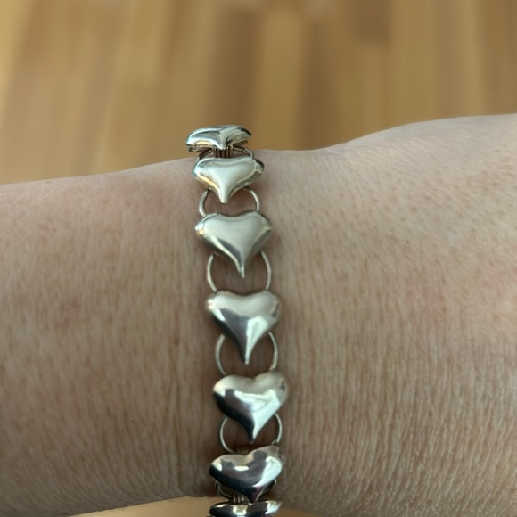 Vintage Heart Link Sterling Silver Bracelet 925 - Picture 8 of 10